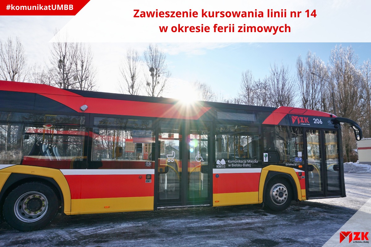 Autobus i podpis: Zawieszenie kursowania linii nr 14 w okresie ferii zimowych