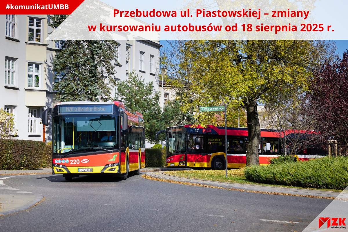 Przebudowa ul. Piastowskiej, na zdjęciu autobusy przy Placu Zwycięstwa