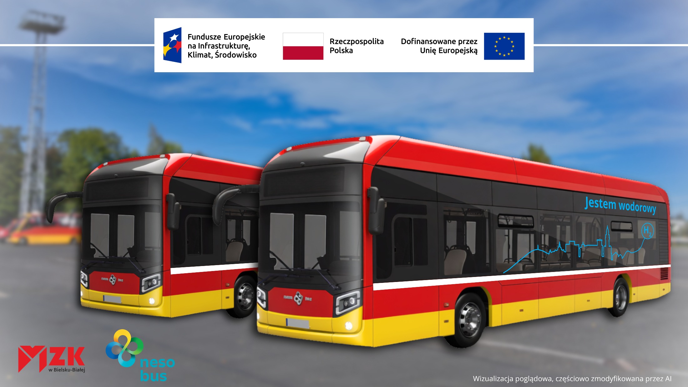 Wizualizacja autobusów Nesobus w barwach KMBB