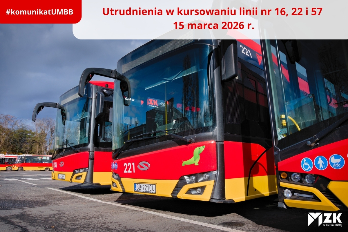 Utrudnienia w kursowaniu linii nr 16, 22 i 57 — 15 marca 2026 r.