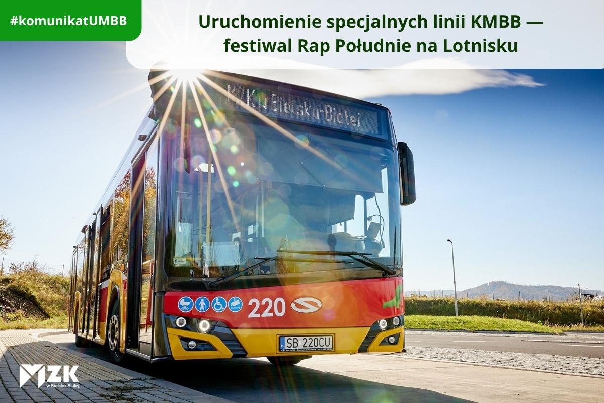 Uruchomienie specjalnych linii KMBB — festiwal Rap Południe na Lotnisku (na zdjęciu autobus na pętli Lotnisko)