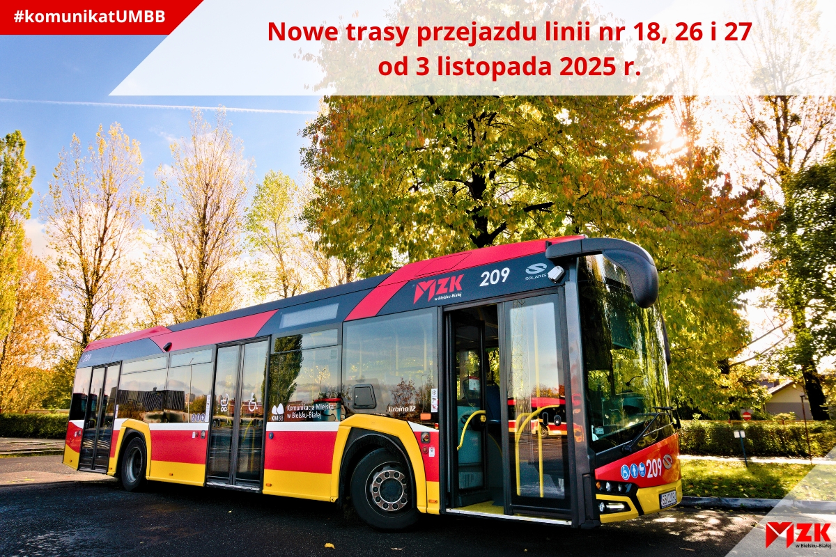 Nowe trasy przejazdu linii nr 18, 26 i 27 od 3 listopada 2025 r.